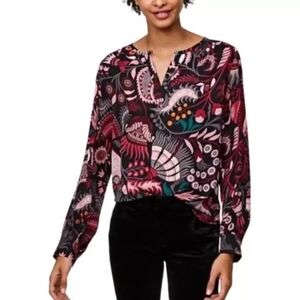 Loft Petites Floral Paisley Tunic Blouse in Cranberry